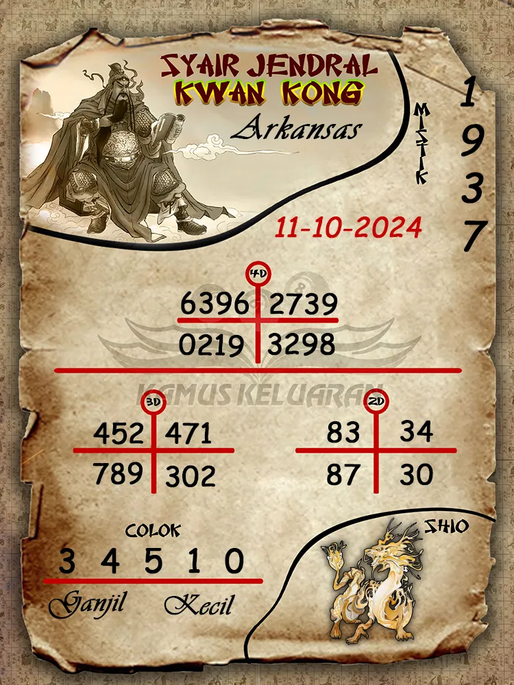 syair jendral kwan kong arkansas 11 10 2024