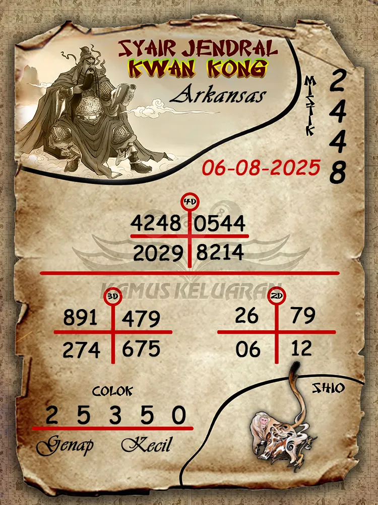 syair jendral kwan kong Arkansas 06 08 2025