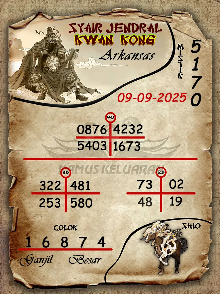 syair jendral kwan kong Arkansas 09 09 2025