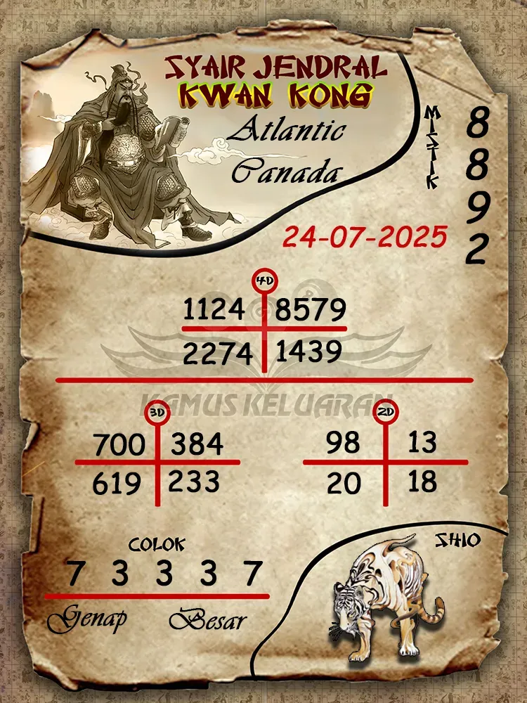 syair jendral kwan kong Atlantic Canada 24 07 2025
