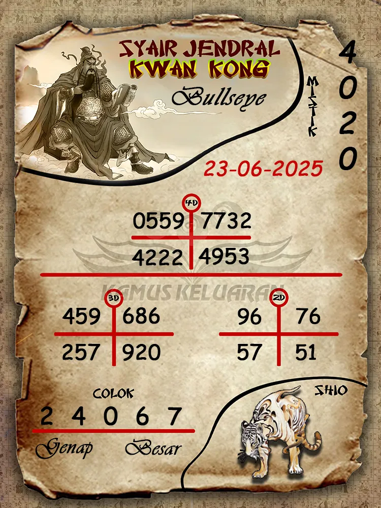 syair jendral kwan kong bullseye 23 06 2025