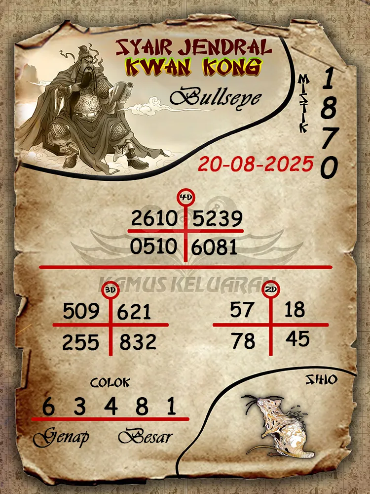 syair jendral kwan kong Bullseye 20 08 2025