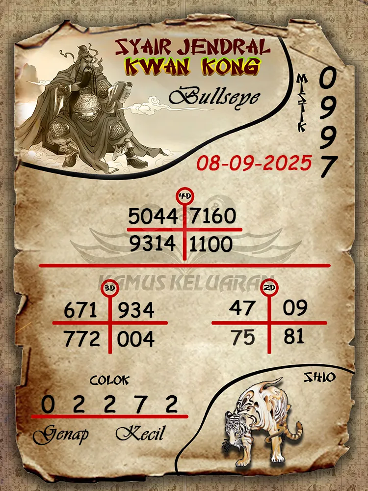 syair jendral kwan kong Bullseye 08 09 2025