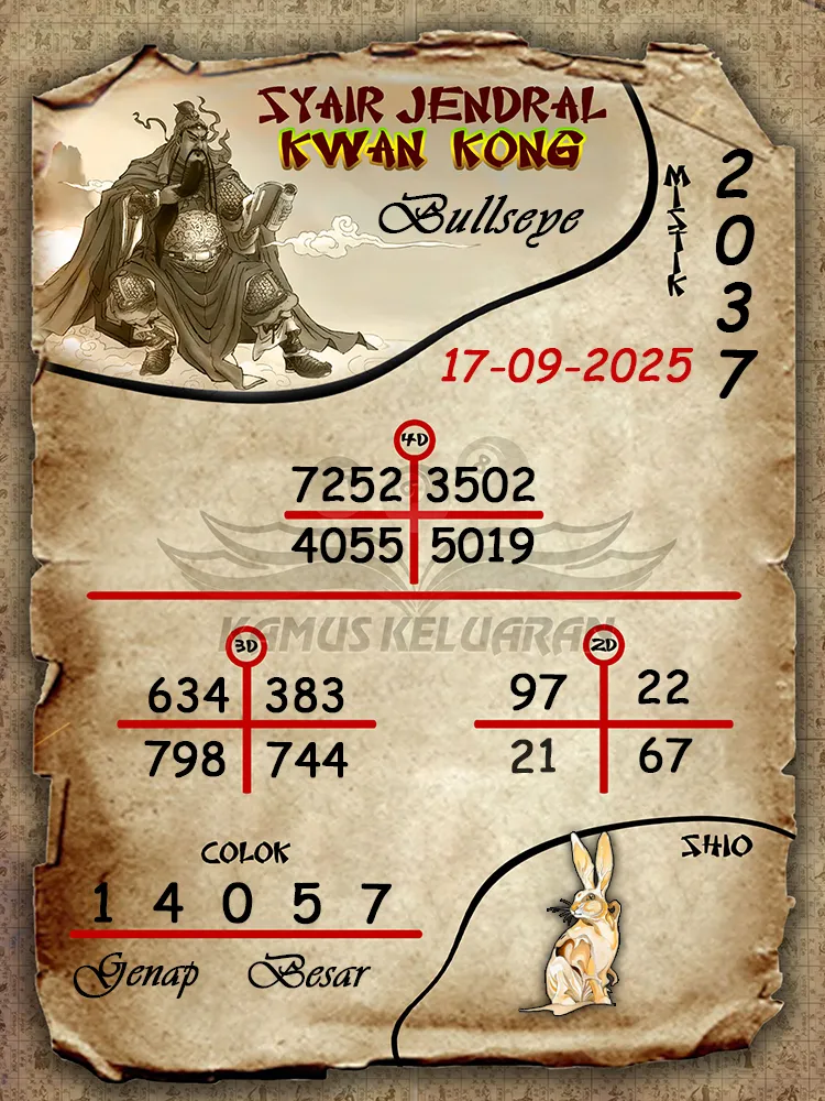 syair jendral kwan kong Bullseye 17 09 2025