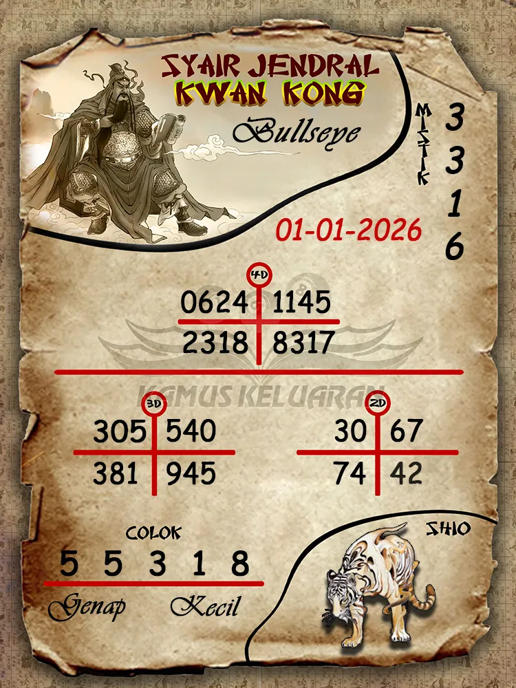 Syair Jendral Kwan Kong Bullseye 01 01 2026