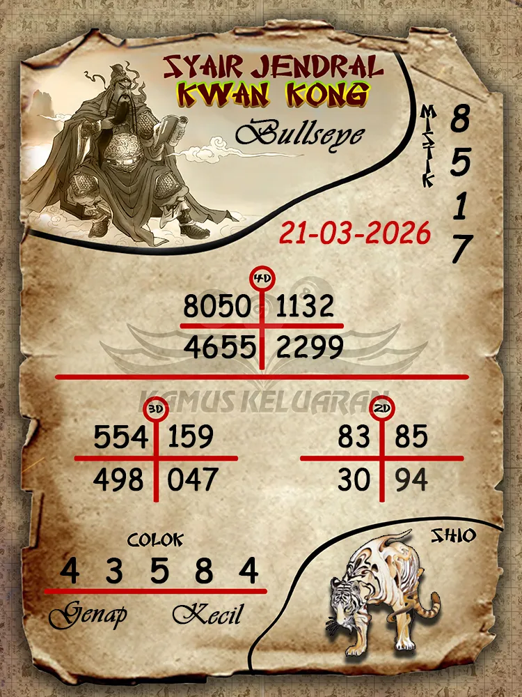 Syair Jendral Kwan Kong Bullseye 21 03 2026