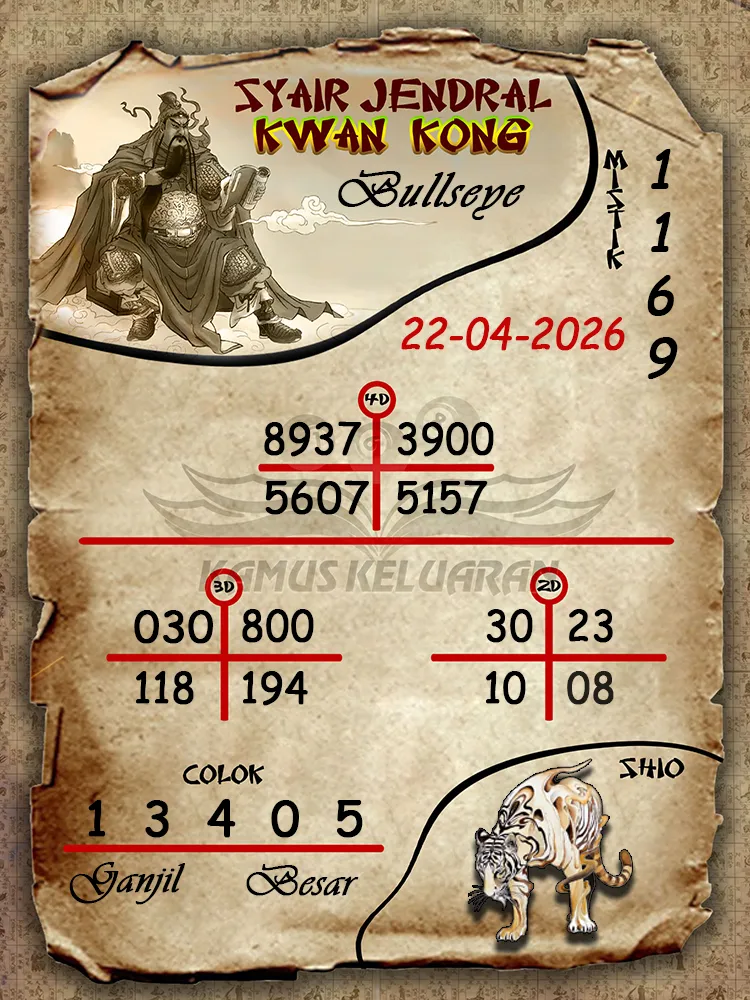 Syair Jendral Kwan Kong Bullseye 22 04 2026