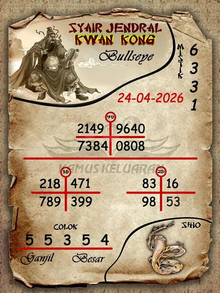 Syair Jendral Kwan Kong Bullseye 24 04 2026