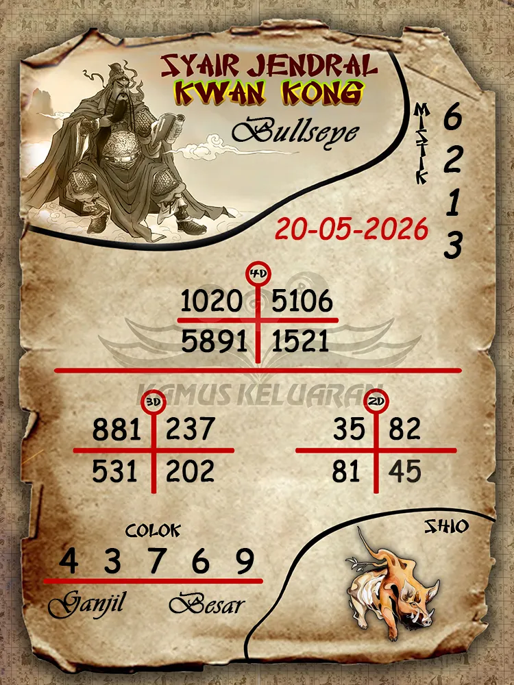 Syair Jendral Kwan Kong Bullseye 20 05 2026
