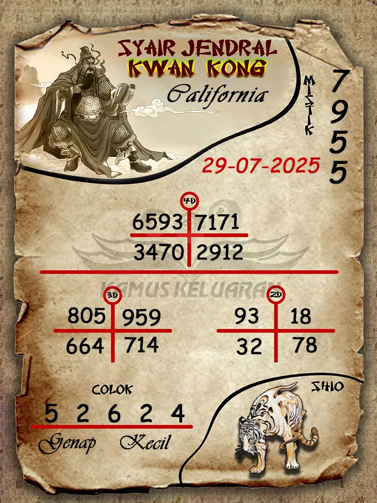 syair jendral kwan kong California 29 07 2025