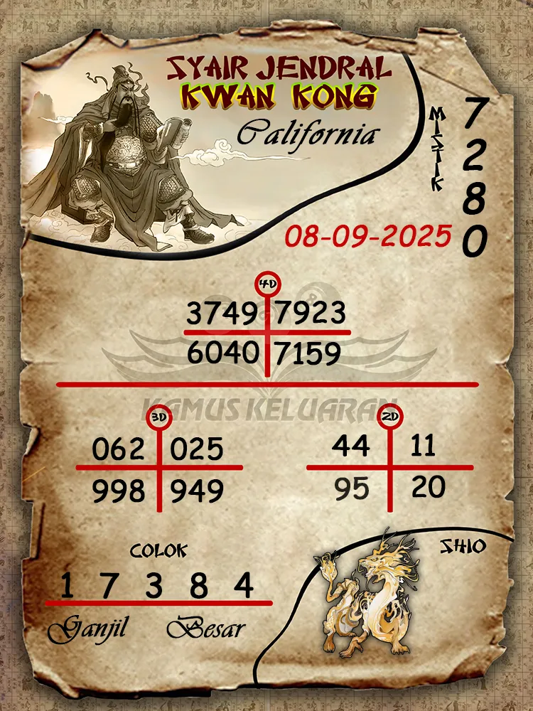 syair jendral kwan kong California 08 09 2025