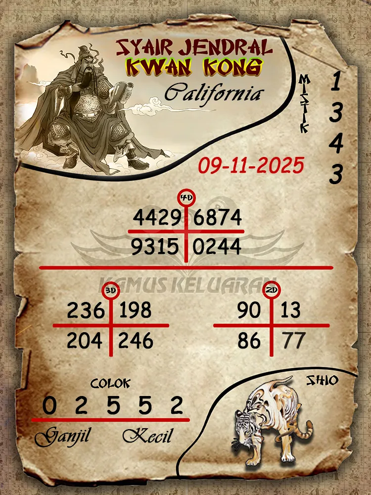 Syair Jendral Kwan Kong California 09 11 2025