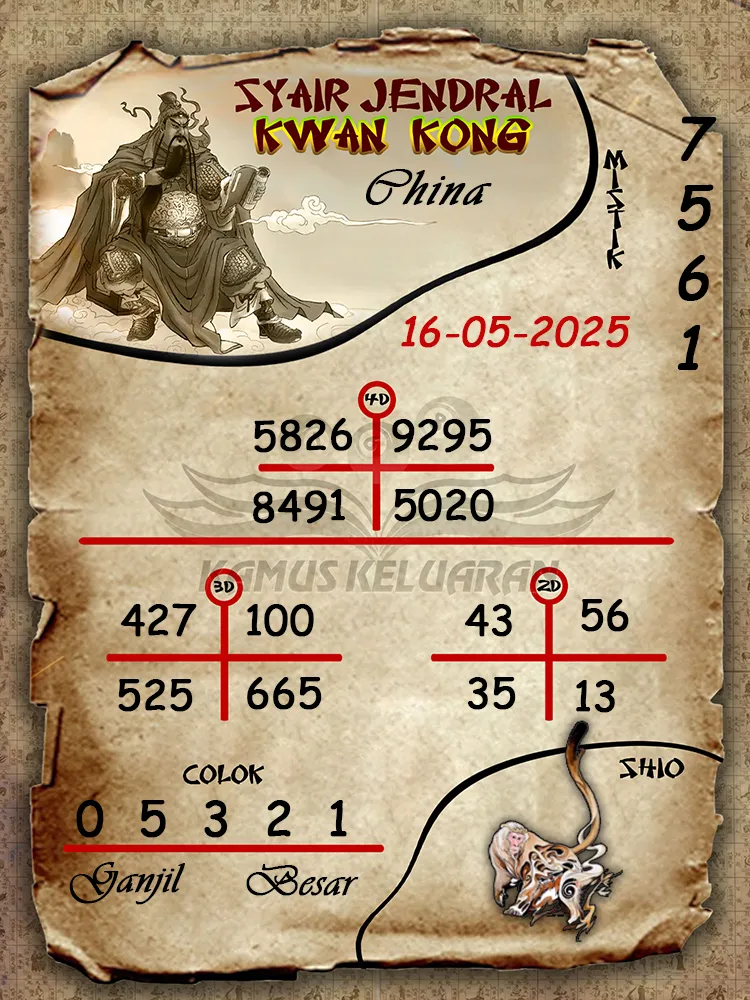 syair jendral kwan kong china 16 05 2025
