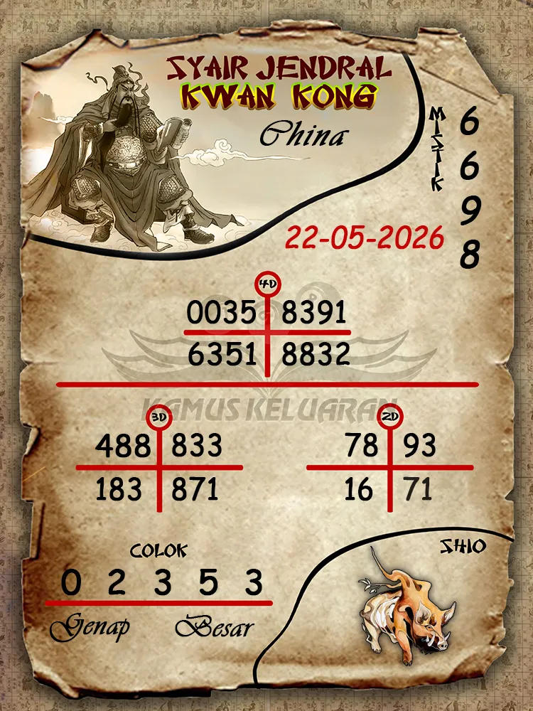 Syair Jendral Kwan Kong China 22 05 2026