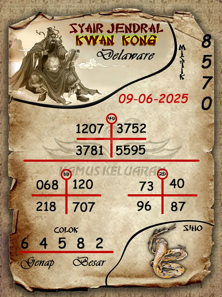 syair jendral kwan kong delaware 09 06 2025