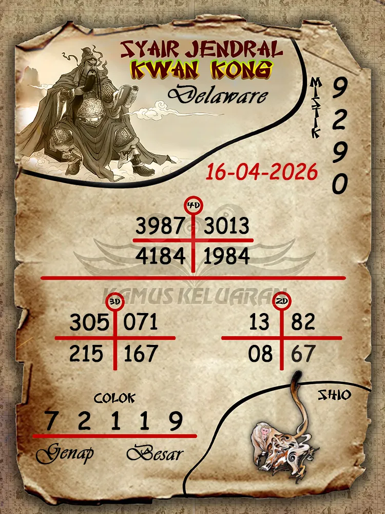 Syair Jendral Kwan Kong Delaware 16 04 2026