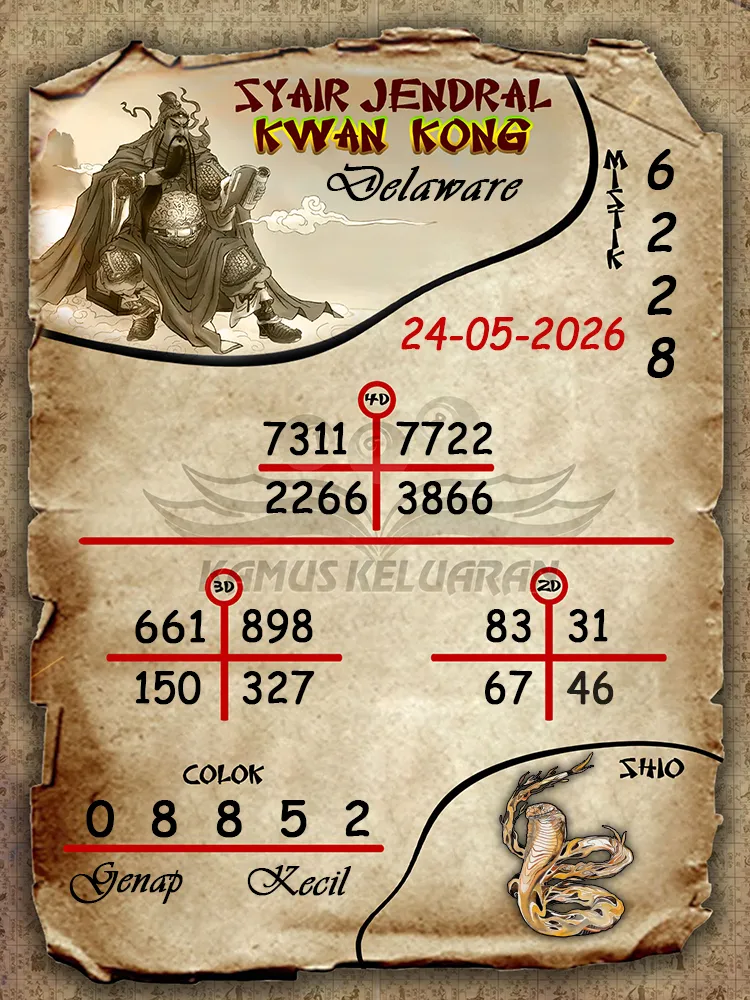 Syair Jendral Kwan Kong Delaware 24 05 2026