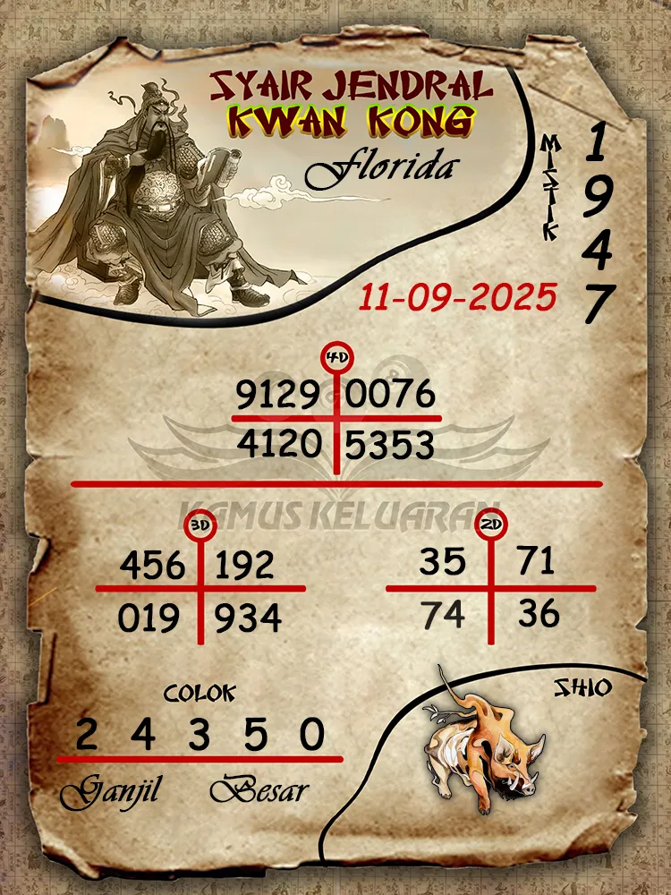 syair jendral kwan kong Florida 11 09 2025