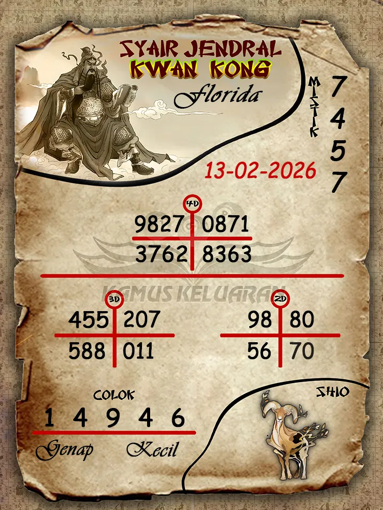 Syair Jendral Kwan Kong Florida 13 02 2026