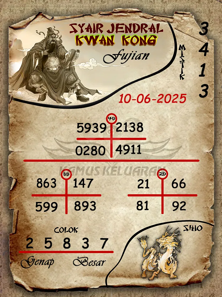 syair jendral kwan kong fujian 10 06 2025