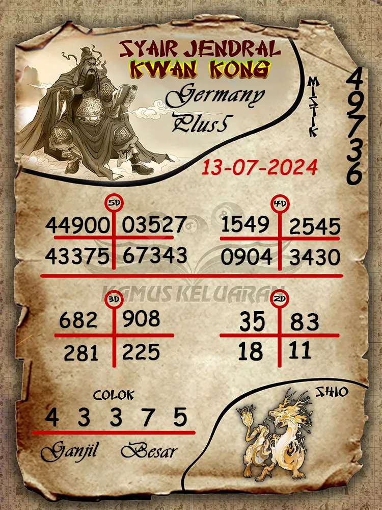 syair jendral kwan kong Germany Plus5 13 07 2025