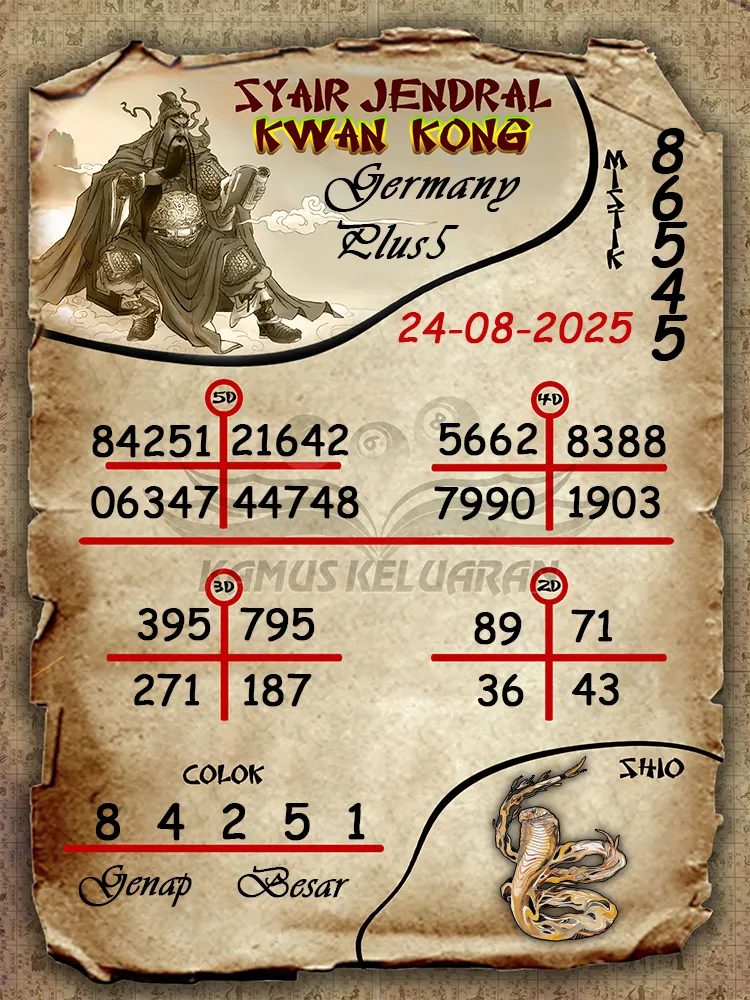syair jendral kwan kong Germany Plus5 24 08 2025