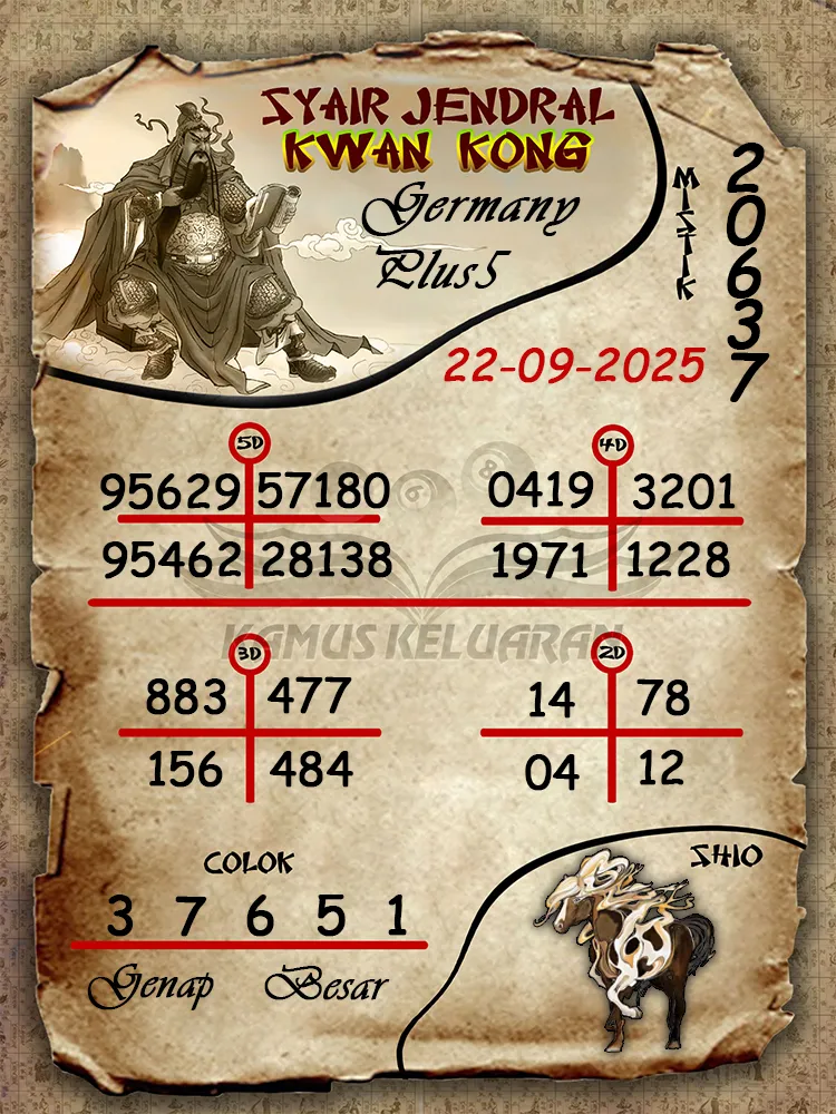 syair jendral kwan kong Germany Plus5 22 09 2025
