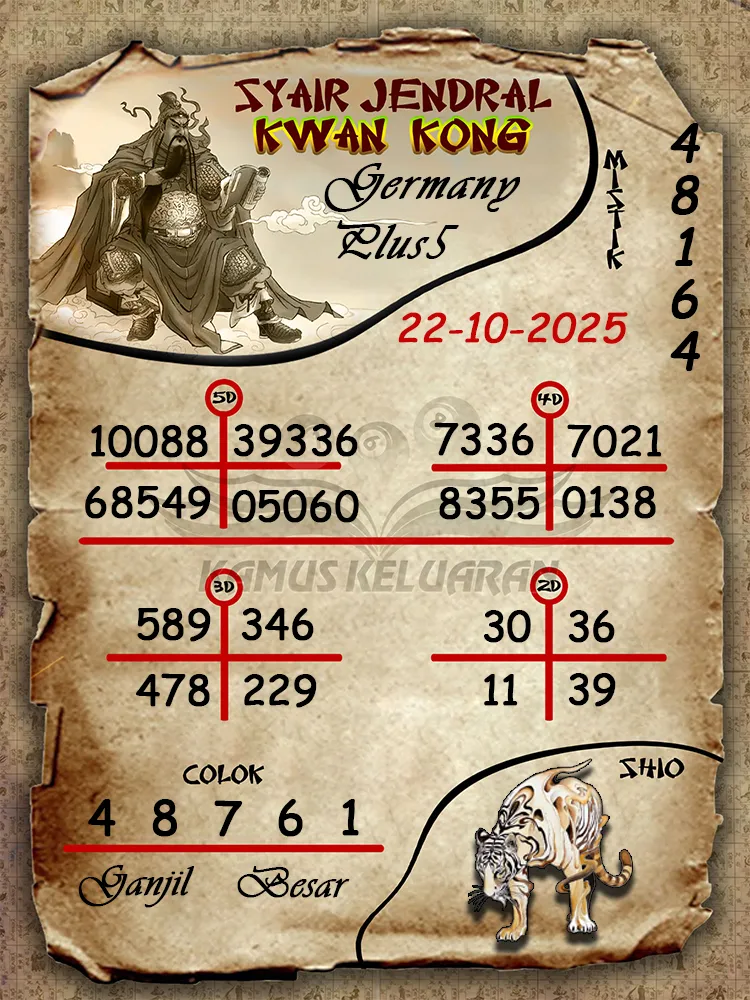 Syair Jendral Kwan Kong Germany Plus5 22 10 2025