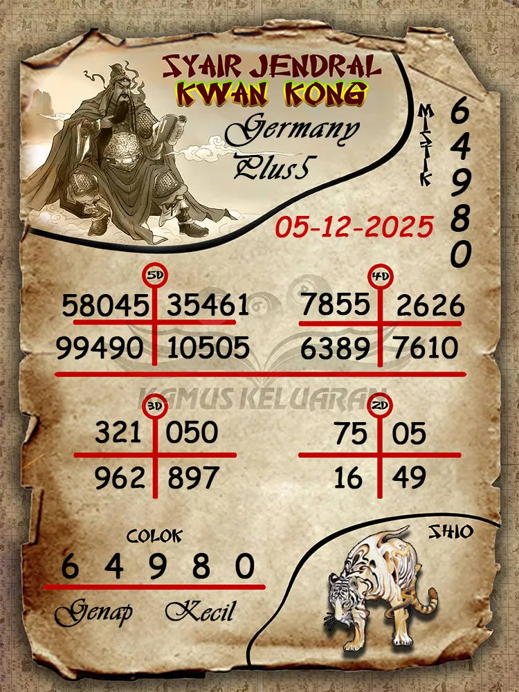 Syair Jendral Kwan Kong Germany Plus5 05 12 2025