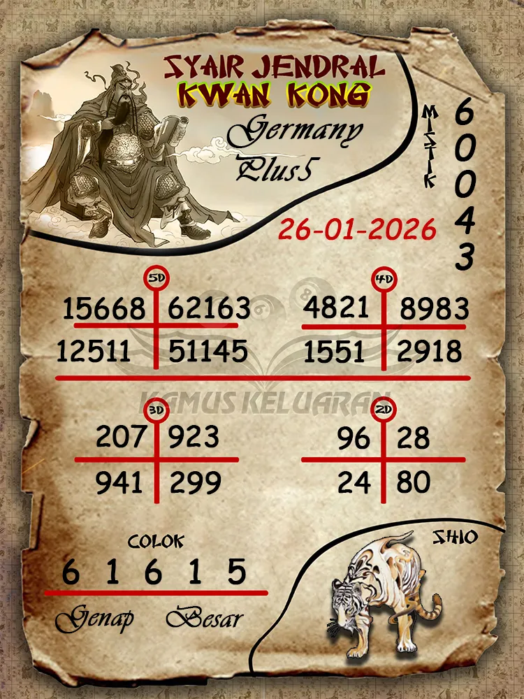 Syair Jendral Kwan Kong Germany Plus5 26 01 2026
