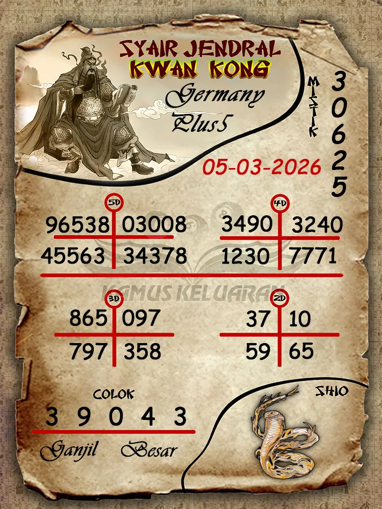 Syair Jendral Kwan Kong Germany Plus5 05 03 2026
