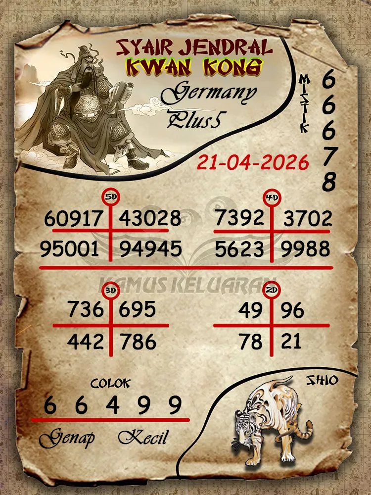 Syair Jendral Kwan Kong Germany Plus5 21 04 2026