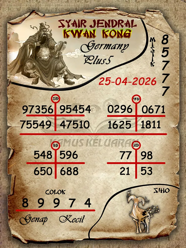 Syair Jendral Kwan Kong Germany Plus5 25 04 2026