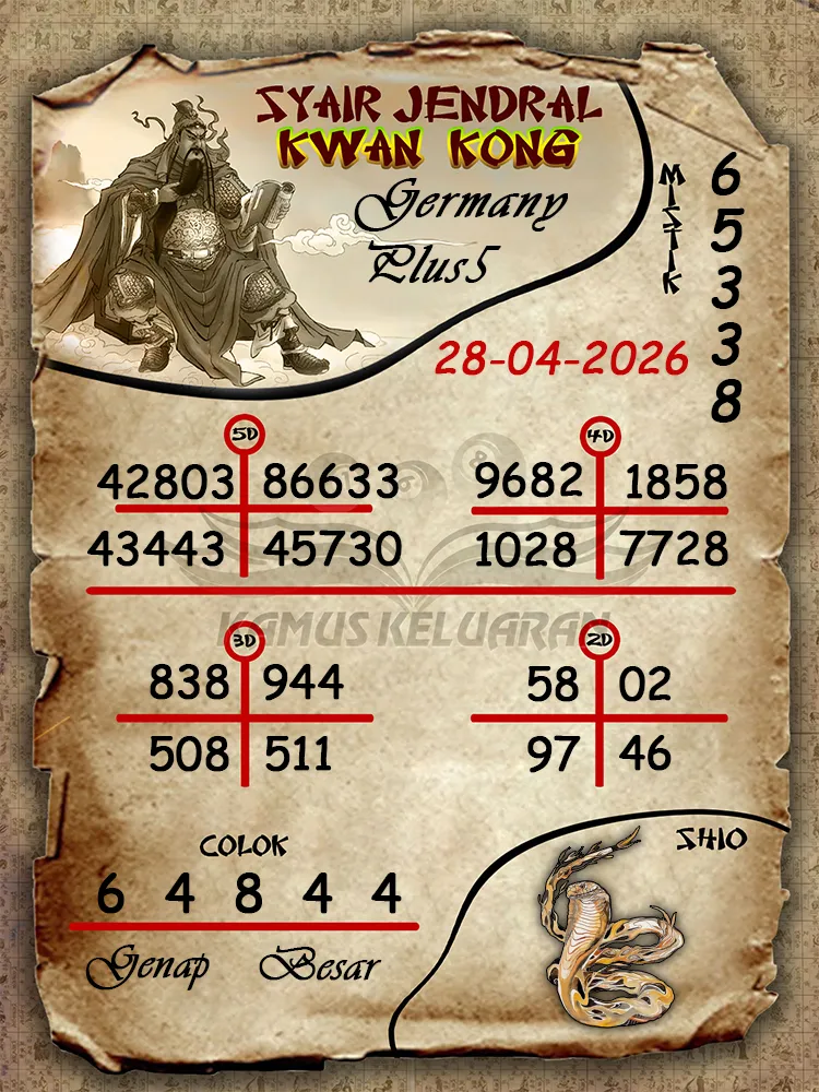 Syair Jendral Kwan Kong Germany Plus5 28 04 2026