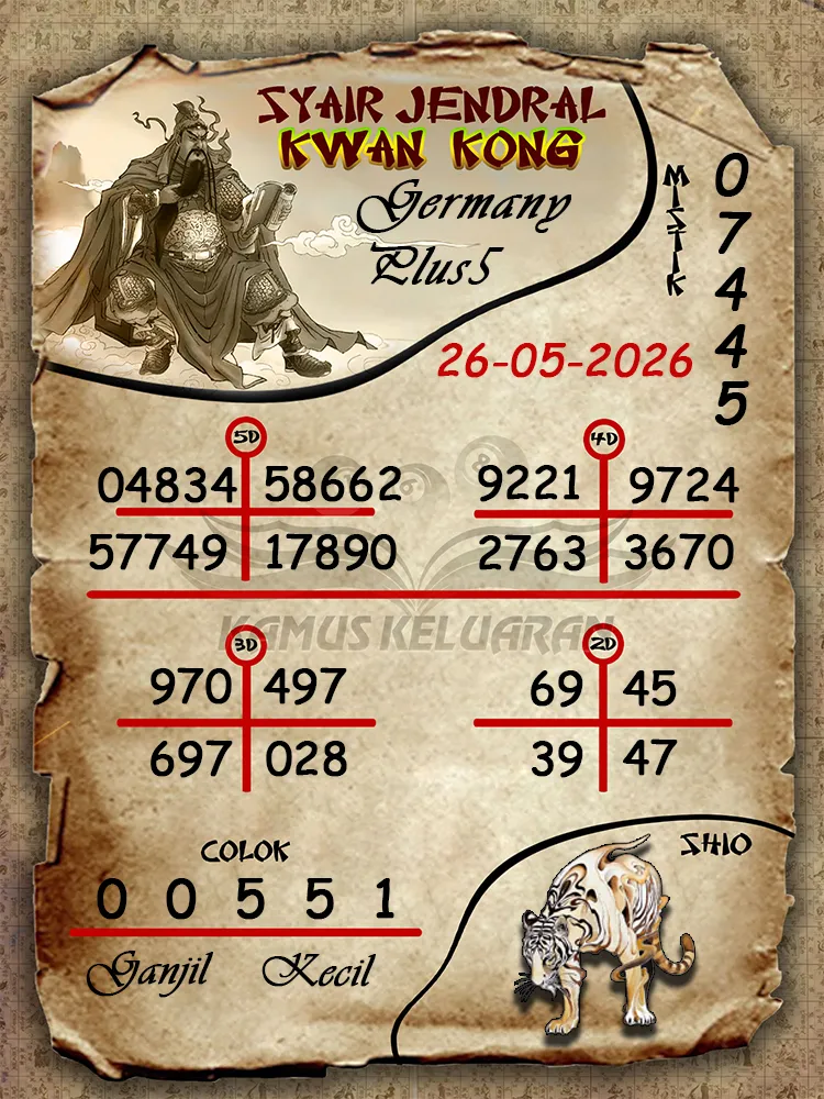 Syair Jendral Kwan Kong Germany Plus5 26 05 2026