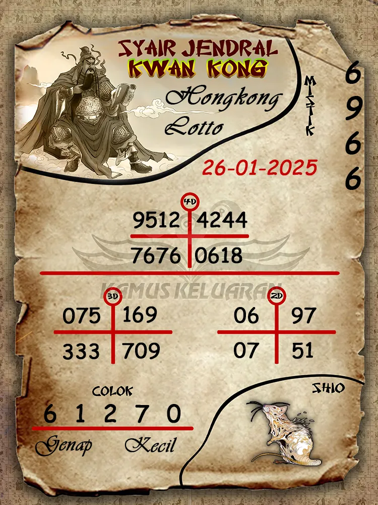 syair jendral kwan kong hongkong lotto 26 01 2025