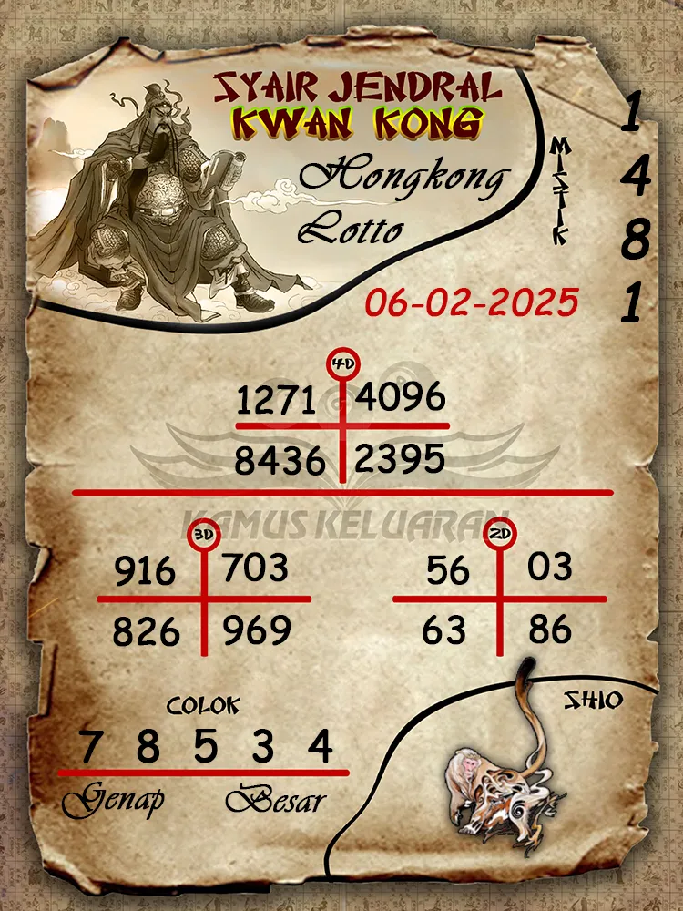 syair jendral kwan kong hongkong lotto 06 02 2025