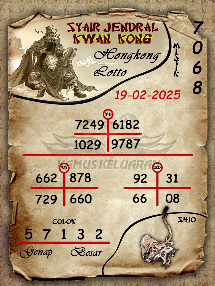 syair jendral kwan kong hongkong lotto 19 02 2025