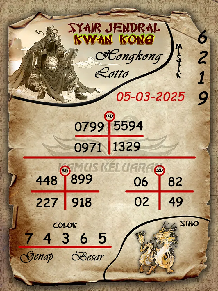 syair jendral kwan kong hongkong lotto 05 03 2025