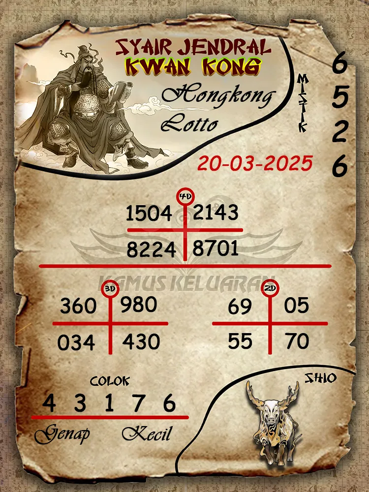 syair jendral kwan kong hongkong lotto 20 03 2025