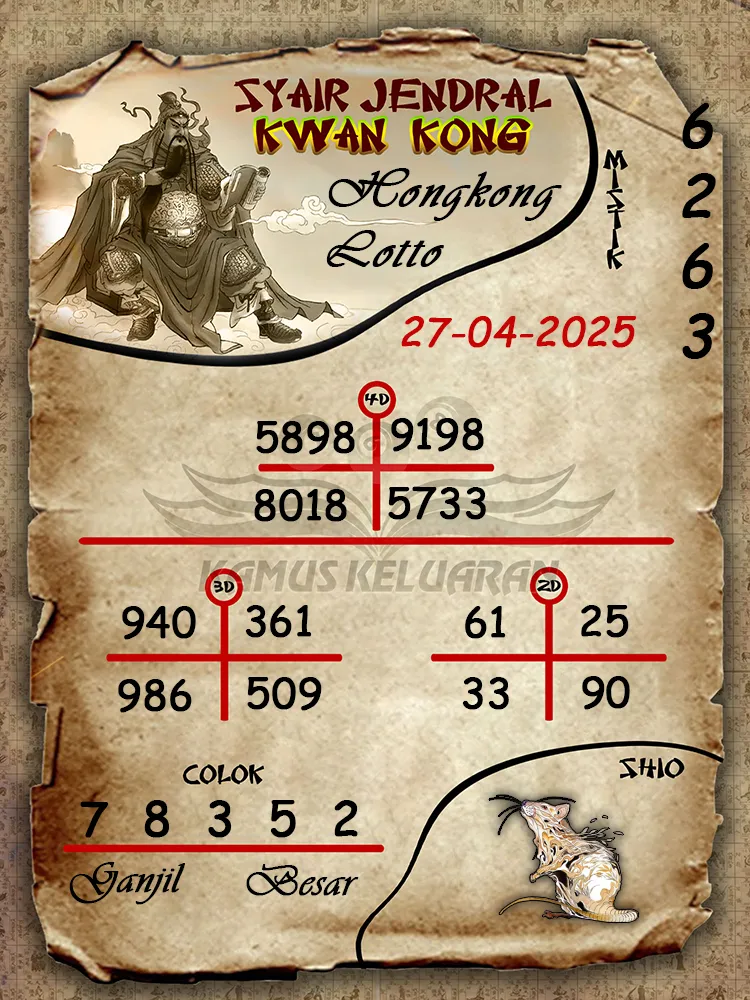 syair jendral kwan kong hongkong lotto 27 04 2025