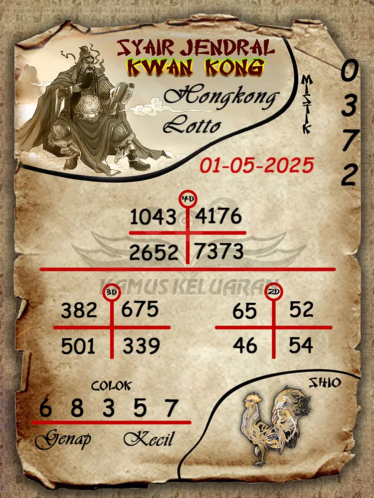 syair jendral kwan kong hongkong lotto 01 05 2025