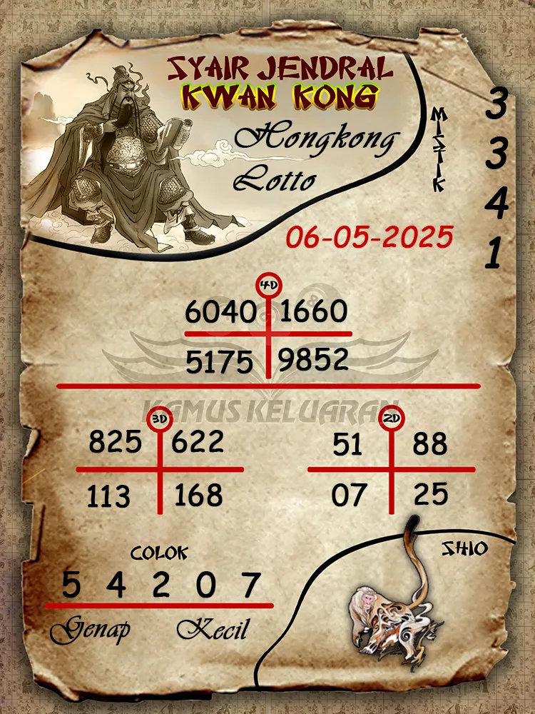 syair jendral kwan kong hongkong lotto 06 05 2025