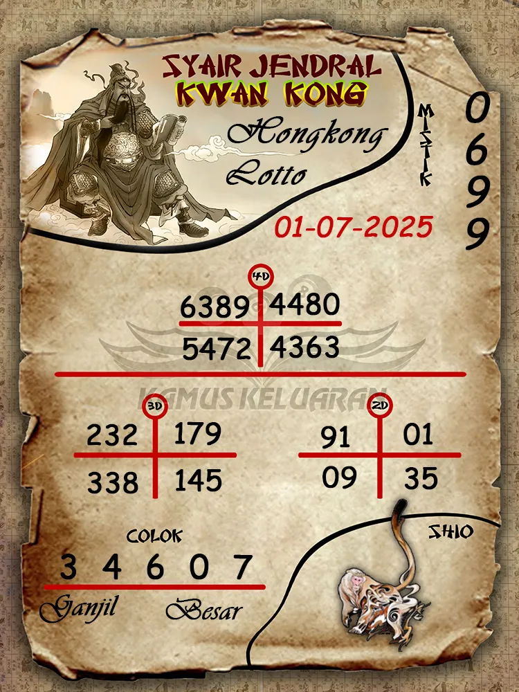 syair jendral kwan kong Hongkong Lotto 01 07 2025