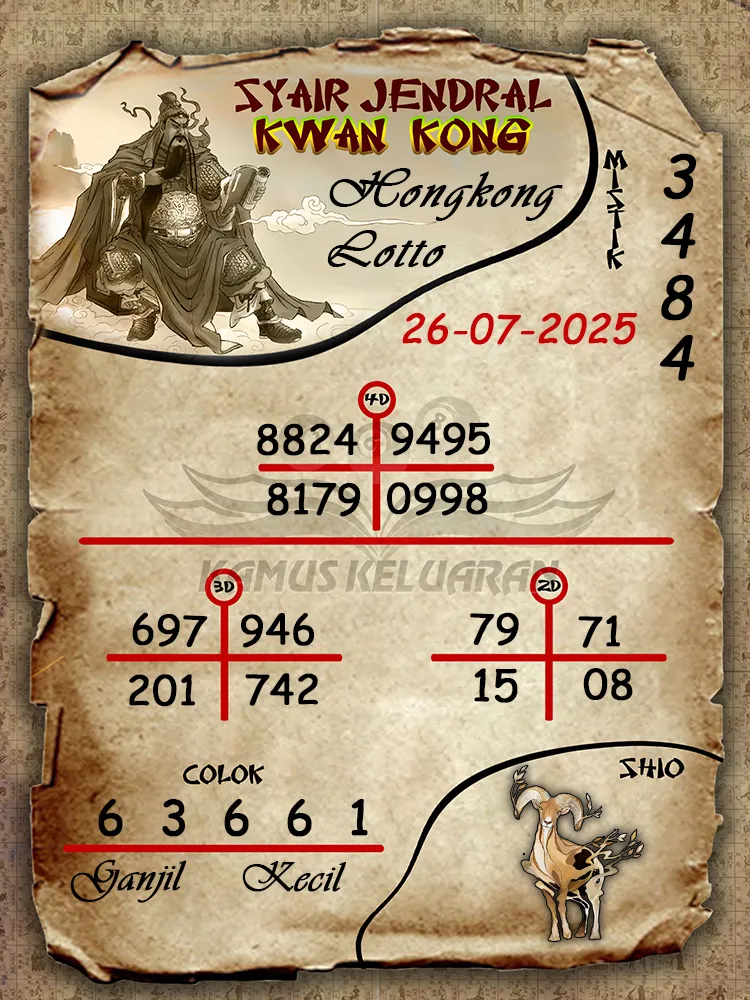 syair jendral kwan kong Hongkong Lotto 26 07 2025