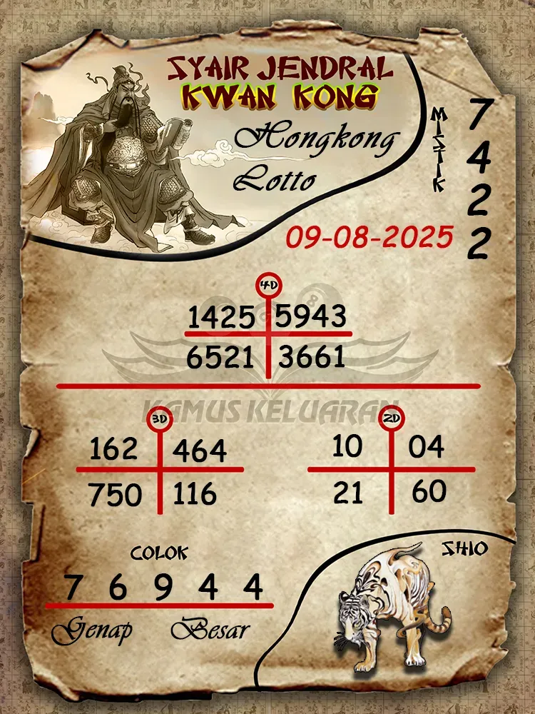 syair jendral kwan kong Hongkong Lotto 09 08 2025