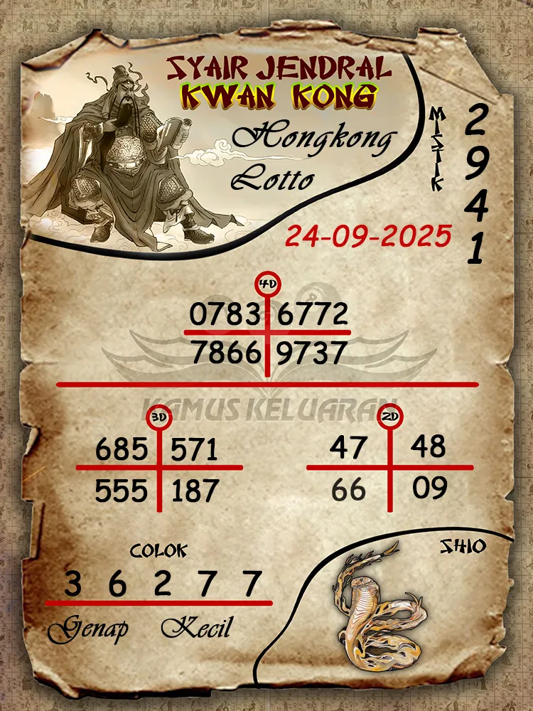 syair jendral kwan kong Hongkong Lotto 24 09 2025