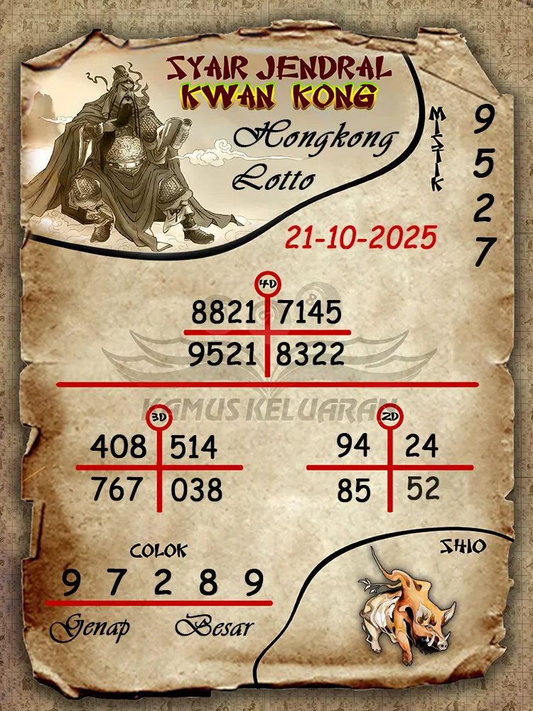 Syair Jendral Kwan Kong Hongkong Lotto 21 10 2025