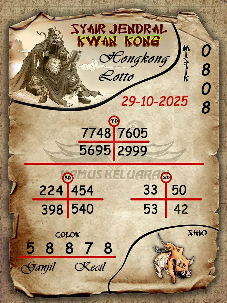Syair Jendral Kwan Kong Hongkong Lotto 29 10 2025