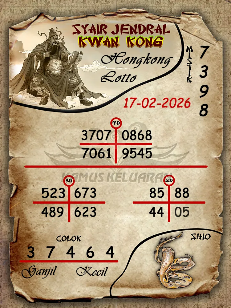 Syair Jendral Kwan Kong Hongkong Lotto 17 02 2026
